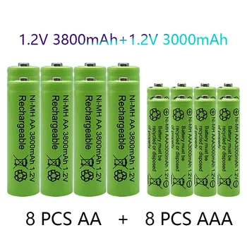 1.2 V AA 3800mAh NI-MH Baterijas+AAA baterija 3000 mAh Rechageable baterijos NI-MH 1.2 V AAA baterijos