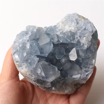 100g-400g Natūralaus Dangus Mėlynas Celestite Kristalų Širdies Formos Kvarco Geode Grupių Gydymo Akmens Dekoras
