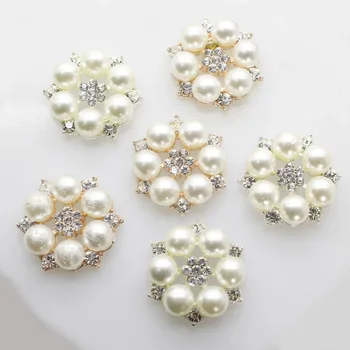 10vnt/set Dviejų Spalvų 25mm Gėlių Cirkonio Mygtukai Pearl mygtuką, vestuvių dekoravimas Pasidaryk pats Lydinio Deimantų Kristalų Lankas Priedai