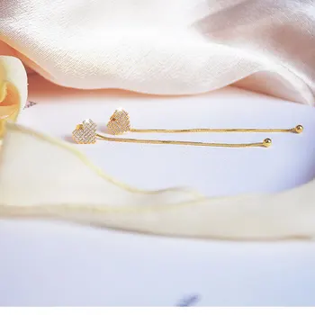 14k Gold Earrings Earrings For Women Long Micro-Encrusted Zircon Jewelry Accessories Women Earrings Hanging Small Love Earrings