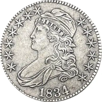 1834 m jav 50 Centų ½ Doleris Laisvės Erelis Apribota Krūtinė Pusę Dolerio Cupronickel Sidabrą, Sidabro Balta Kopija Monetos