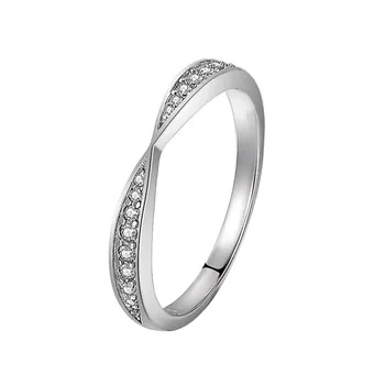 18k White Gold Virvę Mygtuką Žiedas Moterims AAA Cirkonis Modeliavimas Diamond Vestuvės Vestuvinis Žiedas Fine Jewelry Gimtadienio Dovana