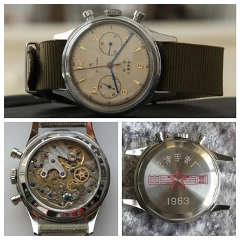 1963 m. Bandomąjį Chronograph Watch Vyrų Retro 38mm ST1901 Vertus Vėjo Mechaninis Laikrodis Derliaus Oro Pajėgų Laikrodžiai 40mm Tianjin, Kinija