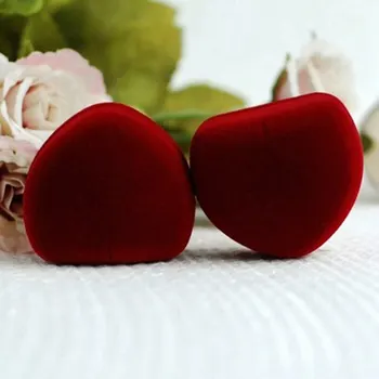 1Pcs Raudona Širdies Formos Romantiška Pliušinis Gimtadienio Vestuvinis Žiedas Lange Valentino Diena Žiedą Dovanų Dėžutė, Flocking Žiedo Dėžutę