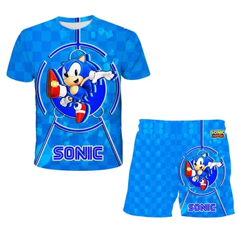 2021 m. Vasarą Nešioti, Sonic 3D Atspausdintas Drabužiai, Vaikų Mergaičių Kostiumas, Berniukų Marškinėliai Kostiumas, Viršuje + Šortai, Kūdikių Sportinis Kostiumas