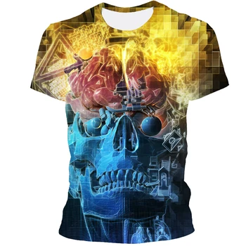 2021 Nauja Tendencija Kaukolė 3D Spausdinimo Marškinėliai vyriški Laisvalaikio Apvalios Kaklo Marškinėliai Mados Berniukas, trumparankoviai Marškinėliai Banga Prekės