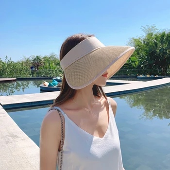 2021 Naujas Mados Vasaros Saulės, Skrybėlės Moterims, Sulankstomas Tuščias Top Hat Lauko Anti-UV Šiaudų Skrybėlę Moterų Platus Kraštų Atostogų Paplūdimio Skrybėlę