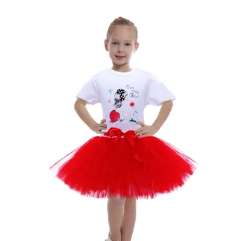 2021 Naujas Princesė Tiulio Tutu Sijonas Baby Girl Drabužiai Nustatyti Vaikų Vasaros T-shirt ir Tutu Sijonas Raudonas Mergaičių Šalies Šokių Tiulio Sijonai