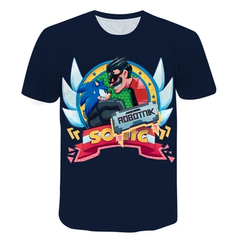 2021 Naujas Stilius Vasaros T-Shirt Mergaičių Drabužiai nuo 2 iki 8 Metų Harajuku Marškinėliai Sonic Juoda Palaidinė Cool Apvalios Apykaklės Vaikai Tees