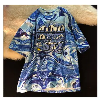 2021 vasaros moteriški marškinėliai Vandens čiurlenimu high street Harajuku stilių, raidę spausdinti Negabaritinių marškinėliai trumparankoviai atsitiktinis viršūnės