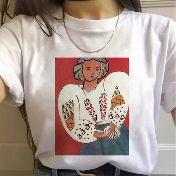 2021 Vasaros Moterų Marškinėliai Meno Aliejaus Tapybai Print T-shirt 90s Mergina Harajuku trumpomis rankovėmis Moteriška Tee Viršūnes Plius Dydis XXXL