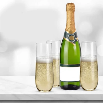 24 Stemless Plastiko Šampanas Fleitos - 9 Oz Plastiko Šampano taurių Aišku, Nedūžtančios Skrudinimas Akinius, Vienkartines Vestuvių