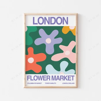 3 gėlių rinkoje plakatas spausdinimui sienos menas | Gėlių rinkoje, Drobė spausdinti Tokijo, Londono, Stokholmo | Iliustracija šiuolaikinio meno