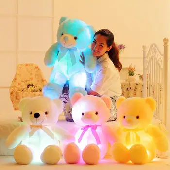 30-75cm Kūrybos Šviesą LED Meškiukas Įdaryti PP Medvilnės Gyvūnų Pagalvę Pliušinis Žaislas Spalvinga Žėrintis Žaislas Vaikams Gimtadienio Dovana