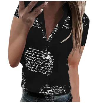 30# Naujas Negabaritinių Marškinėliai Moterims Mados Elegantiškas V-kaklo marškinėliai Laiškas Spausdinti Trumpas Rankovės Plonas Ponios Viršų футболка оверсайз