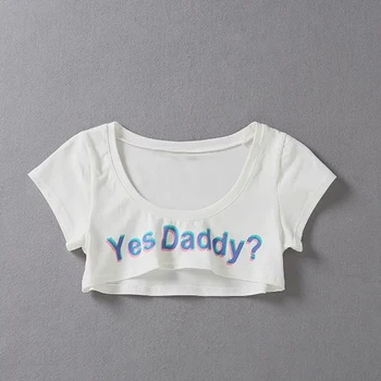 3Colors Vasarą Taip Daddy Laišką, Print T Shirt Moterims Seksualus Apkarpyti Viršūnes Trumpas Rankovės Apkarpytos Marškinėliai