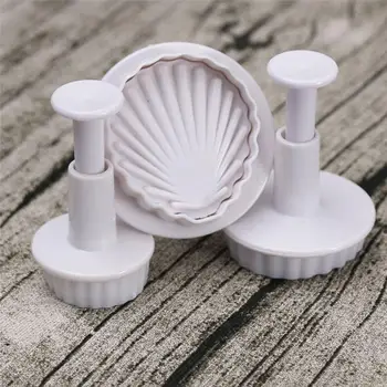 3pcs Plastiko Balta Sea Shell Formos Cookie Cutter Slapukas Antspaudas Šokoladinis Pyragas Pelėsių 3D Paspauskite Slapukas Pelėsių Bakeware Virtuvės Įrankis
