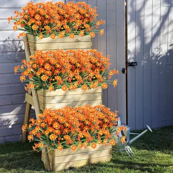 6 Kekės Lauko Dirbtinis Daisy Gėlės, Lauko Ekologiško Sodo Verandoje Ūkio Apdailos Oranžinė Raudona