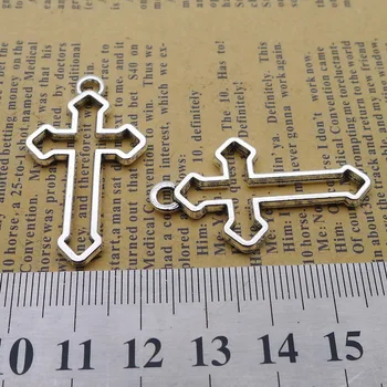 8 vnt/daug 22*38mm Antikvariniai sidabro spalvos Metalo Tuščiaviduriai iš Kryžiaus žavesio Kryžiaus Karoliai, Apyrankės Key chain 