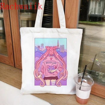 90s pirkinių Krepšys sailor maišelį Grafinis Drobės Pečių Maišą Mielas Moterų Harajuku Ulzzang Grunge Nešti Shopper Bag anime katė maiše