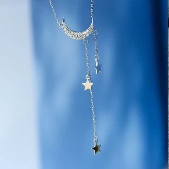 925 sterling silver star mėnulis Kutas karoliai moterų korėjos versija clavicle grandinės paprasta asmenybė