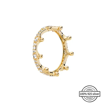 925 Sterlingas Sidabro Pando Žiedas Žavi Karalienės Karūnos CZ Kristalų Europos Originalus Žiedas Moterims 