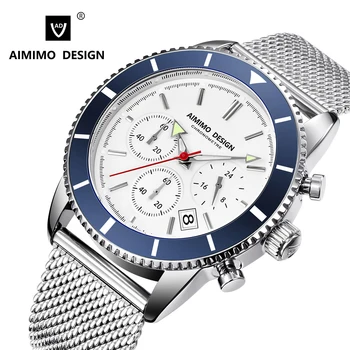 AIMIMO DIZAINO Chronograph Watch Top Brand Prabanga Kvarciniai Laikrodžiai 30M atsparus Vandeniui Sporto Vyrų 2021 Naujas Laikrodis Relogio Masculino