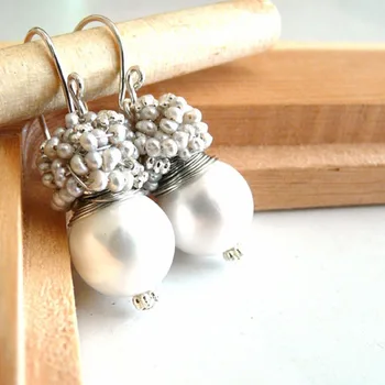 Akvamarinas auskarai su big briaunotas akvamarinas ir sidabro, perlų auskarai