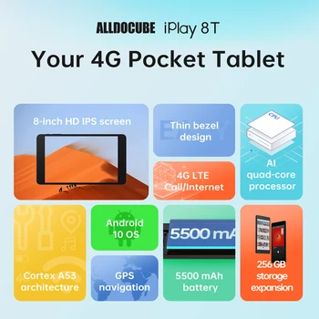 ALLDOCUBE iPlay 8T Tablet 8 colių 3GB RAM 32 GB ROM Android 10.0 Vaikai Tablet PC 4G LTE, WIFI 9832E telefonu Tablečių 1280 x 800 IPS