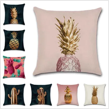 Ananasų kaktusas rožinė aukso spalvos Dekoratyvinės tapybos meno Pagalvėlė Padengti Namų sofos, kėdės, automobilių sėdynės, vaikų kambarys dovana užvalkalas draugas