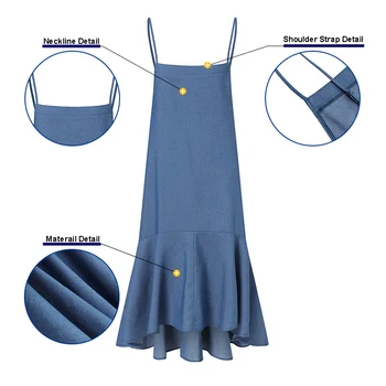 Atsitiktinis Kietas Suknelės Denim Blue Šalies Vestidos Vasaros Dirželiai darbo drabužiai Suknelė ZANZEA Stilingų Moterų Ruffles Hem Sundress 2021 Skraiste