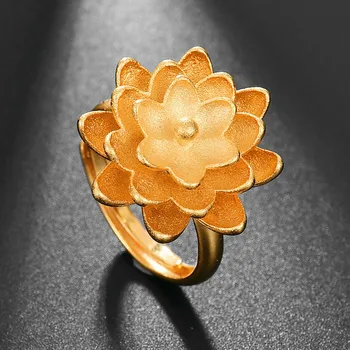 Aukso Spalvos, Elegantiška Lotus Perdėtas Moterų Rodomojo Piršto Žiedai, Gėlių Formos, Reguliuojamo Dydžio Lady Moteriška Šalis Papuošalai Dovana