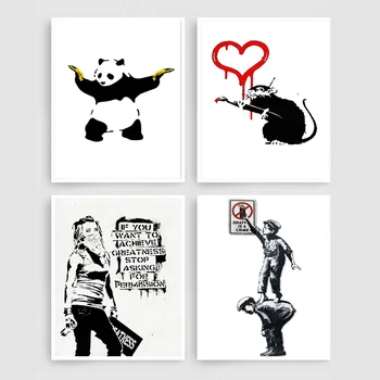 Banksy Grafiti Menas Abstraktus Drobės Plakatai, Tapyba ir grafika, Šaudyti Raudona Širdies Sienelės Drobė Meno Namų Dekoro Kambarį