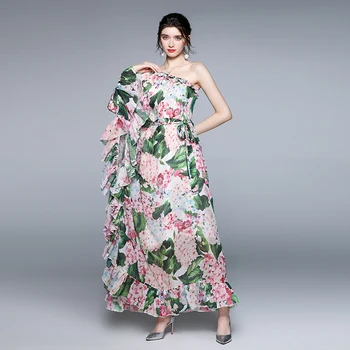Banulin 2021 M. Vasaros Mados Šventė Maxi Suknelė Moterims Raukiniai Off Peties Bawting Rankovės Žavinga Gėlių Spausdinti Ilgas Boho Suknelė