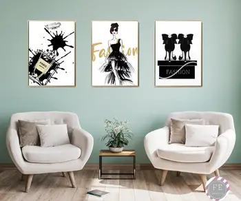 Black Kvepalų Buteliuko Drobės Tapybos Vogue Girl Plakatas ir Spausdinimo Paryžiaus Batų dėžės Sienos Meno Nuotrauką Kambarį Namo Apdaila