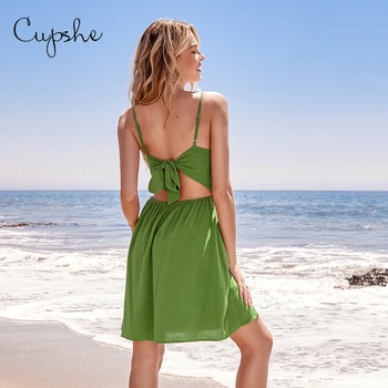 CUPSHE Žaliai Twist Išpjovą Mini Suknelė Moteris Seksualus V-kaklo Spagečiai Dirželiai Suknelė 2021 Mergaičių Vasaros Sundress Vestidos