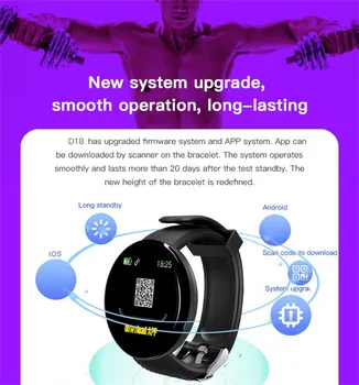 D18 Smart Žiūrėti Miego, Širdies ritmo Monitoringo Fitness Tracker Vandeniui Apyrankę Pranešimą Priminimas, Laikrodžiai, Skirta 