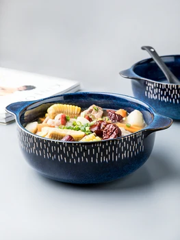 Didelis sriuba bowl namų anti-plikymo rankena keramikos dubenėlį makaronų dubenį Šiaurės gilus dubuo dvigubai ausies didelis dubuo stalo