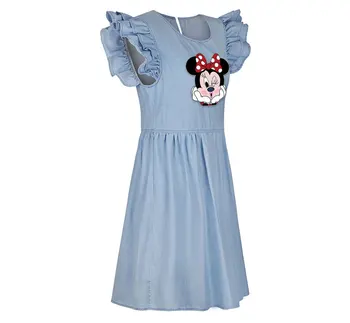 Disney Mickey Minnie Dygsnio Spausdinti Džinsinio audinio Suknelė Susiėmę Manžetai Spausdinti Atsitiktinis Palaidų Džinsinio audinio Suknelė moterims vasaros 2021New