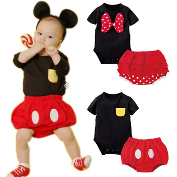 Disney Mickey Mouse 3D animacinių filmų kūdikio leotard drabužių laipiojimo drabužius, kūdikių kombinezonas Romper dviejų dalių sijonas skrybėlę lankas