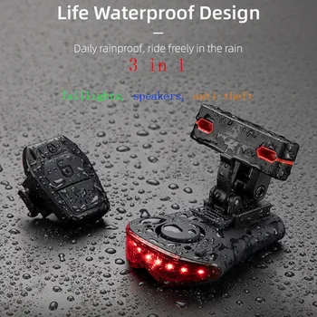 Dviračių vandeniui USB krovimo lemputė belaidžio nuotolinio valdymo vairo uodegos šviesos anti-theft įspėjamoji lemputė ragų 100 decibelų