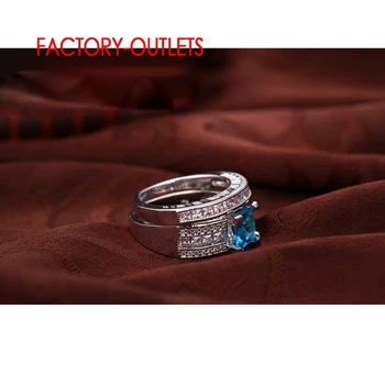 Elegantiška Mėlynos CZ Kristalų Piršto Žiedą Nustatyti 925 ColorWedding Sužadėtuvių Žiedai Rinkinys Moterims Prekės ženklo Vestuviniai Papuošalai