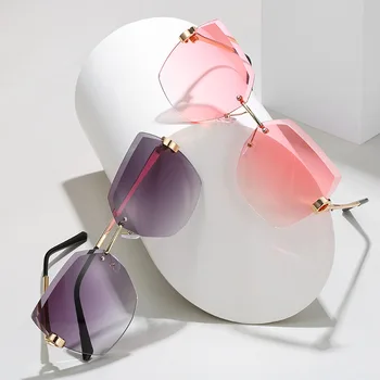 FENCHI Populiarus Frameless Mados Akiniai nuo saulės Moterims Senovinių Kvadratinių Saulės akiniai Prekės Negabaritinių Vandenyno Lens Akiniai