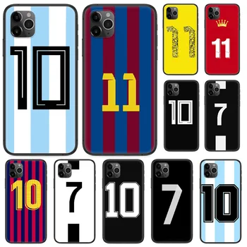 Futbolo Skaičius 10 7 11 Futbolo Telefono dėklas Skirtas iphone 4, 4s, 5 5S SE 5C 6 6S 7 8 plus X XS XR 11 PRO MAX 2020 juoda atsparumas vandeniui