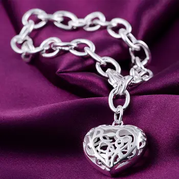 Gamyklos tiesioginės mados 925 sterlingas sidabro Apyrankės moteris Graži tuščiaviduriai širdies grandinės fine jewelry Vestuves lady dovanos