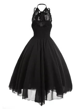 Gotikos Moterų Suknelės, Juodas Lankas Mazgas Berankovis Suknelė Vasaros 2021 Atsitiktinis Ponios Senovinių Nėrinių Skydelis Suknelės, Plius Dydis