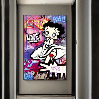 Grafiti Betty Boop Anime Drobės Tapybos Spalvingų Plakatų ir grafikos Cuadros Gatvės Sienos Meno Nuotraukas Kambarį Namų Dekoro