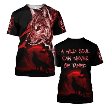 Gražus Vilkas Medžioklės Tatuiruotė 3D Visi Per Atspausdintas Vyrų marškinėliai Vasaros Mados Harajuku trumpas Rankovėmis Tee marškinėliai, Unisex viršūnes TX-17