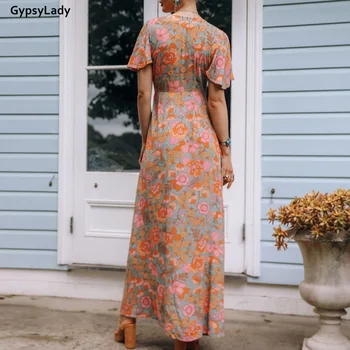 GypsyLady Gėlių Boho Ilga Suknelė Vintage Elegantiškos Moterys Vasaros Suknelė Etninės Ponios Šalies Maxi Suknelės Atsitiktinis Moterų 2020 M. Vestidos