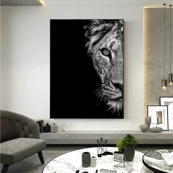 Gyvūnų paveiksl Liūtas Liūtas Juoda ir balta plakatas Papuošti kambarį nuotrauką Drobė, tapyba kambarį apdaila